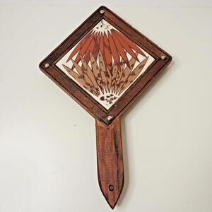 VTG Trivet Mexican Dal-Tile with Hand Carved Wood Stand Retro 70s Boho Vintage